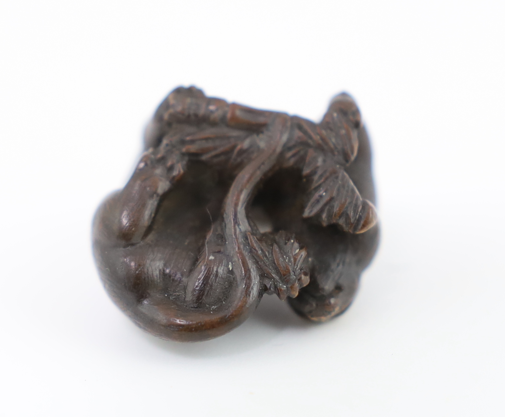A Japanese carved wood netsuke of a tiger and cub, 19th century